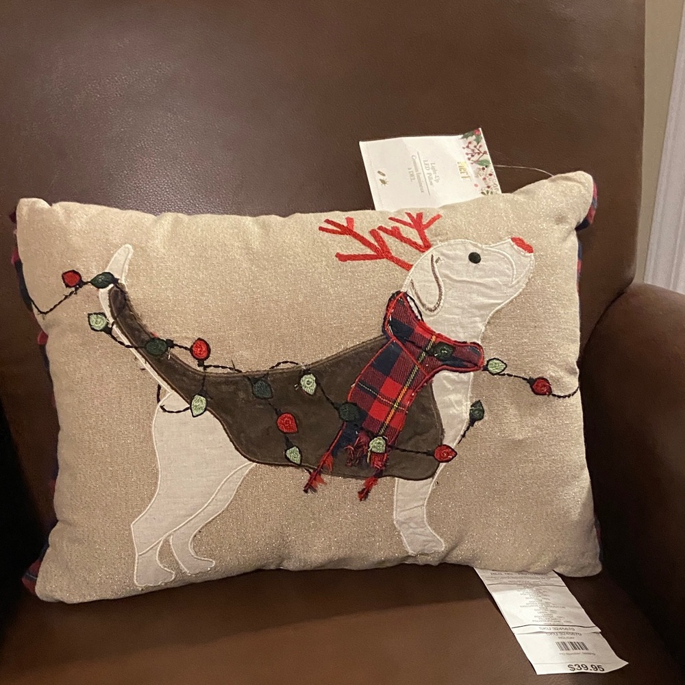 Pier 1 Holiday Dog Light Up LED Pillow NWT - Picture 2 of 8